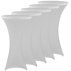 5er-Set weiße NYVI Stehtischhussen, Stretch, für Tische 80-85x110-120 cm. Ideal für Events.
