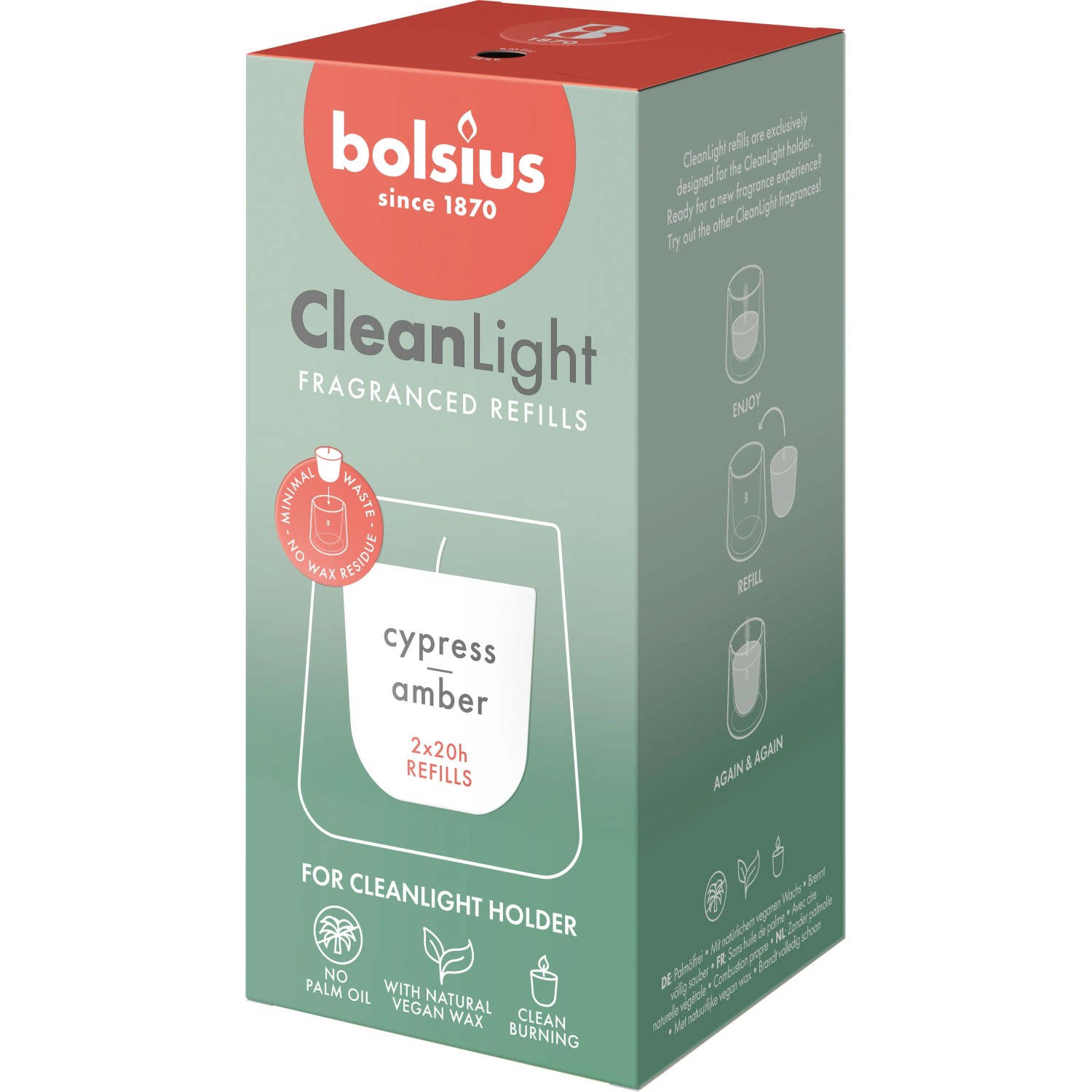 Bolsius Duft-Nachfüller Cleanlight Cypress & Amber Weiß 2 Stück