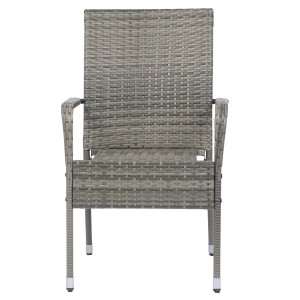 Grau melierter Polyrattan Gartenstuhl Yoro mit Armlehnen, stapelbar.