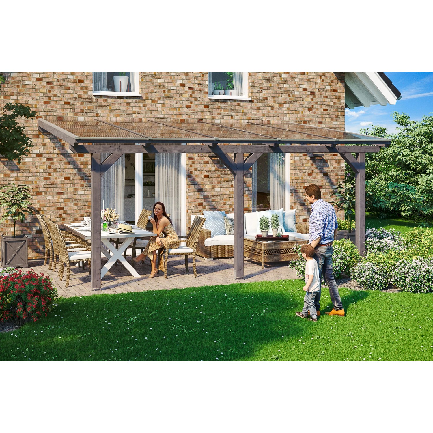 Skan Holz Terrassenüberdachung Andria 541 x 250 cm Leimholz Schiefergrau günstig online kaufen