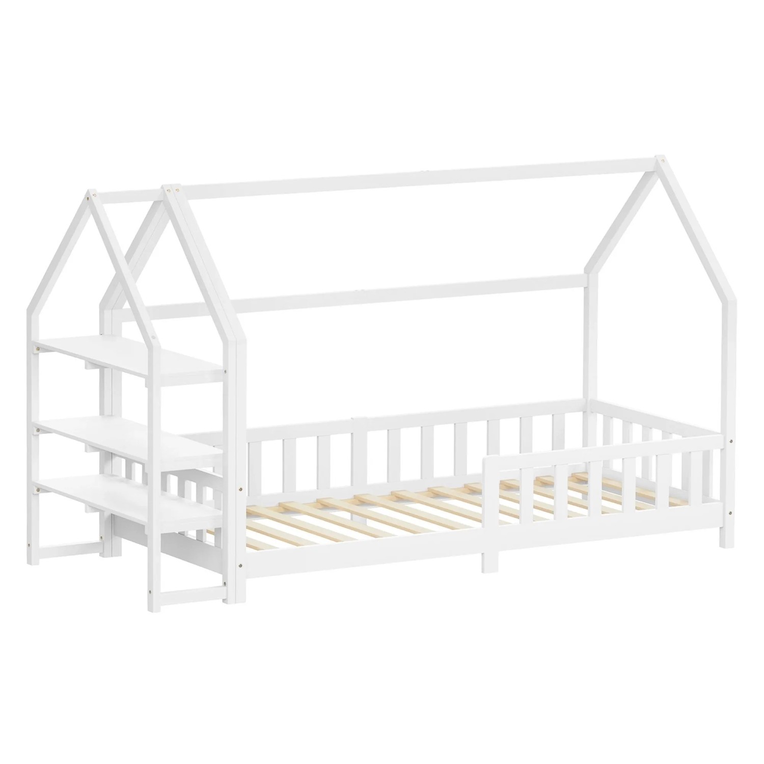 ML-Design Kinderbett 90x200 cm mit Regal Weiß aus Kiefernholz