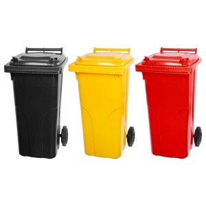 PROREGAL Mülltonnen SuperSparSet: 3 Mülltonnen (120L) in Grau, Gelb und Rot.