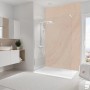 Begehbare Dusche mit Schulte Duschrückwand Softtouch DecoDesign Sandstein-Beige (255x150 cm).