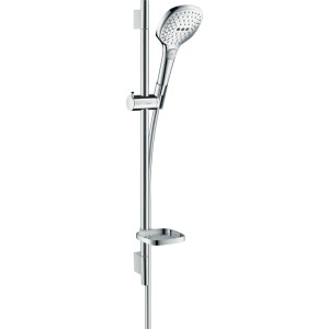 Hansgrohe Raindance Select E 120 Brauseset mit Brausestange und Seifenschale in Chrom.