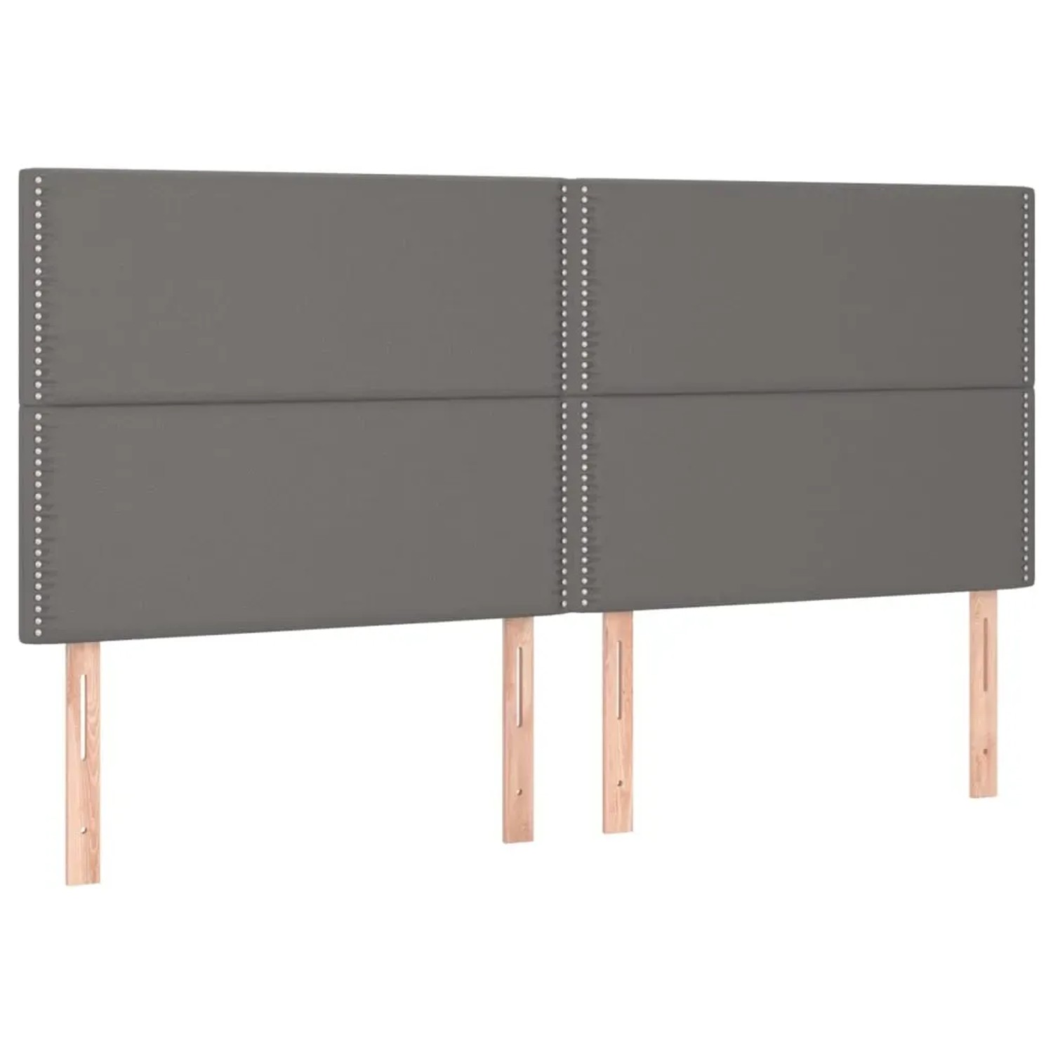 Graues vidaXL Boxspringbett Kopfteil mit Kunstlederbezug und Ziernägeln.