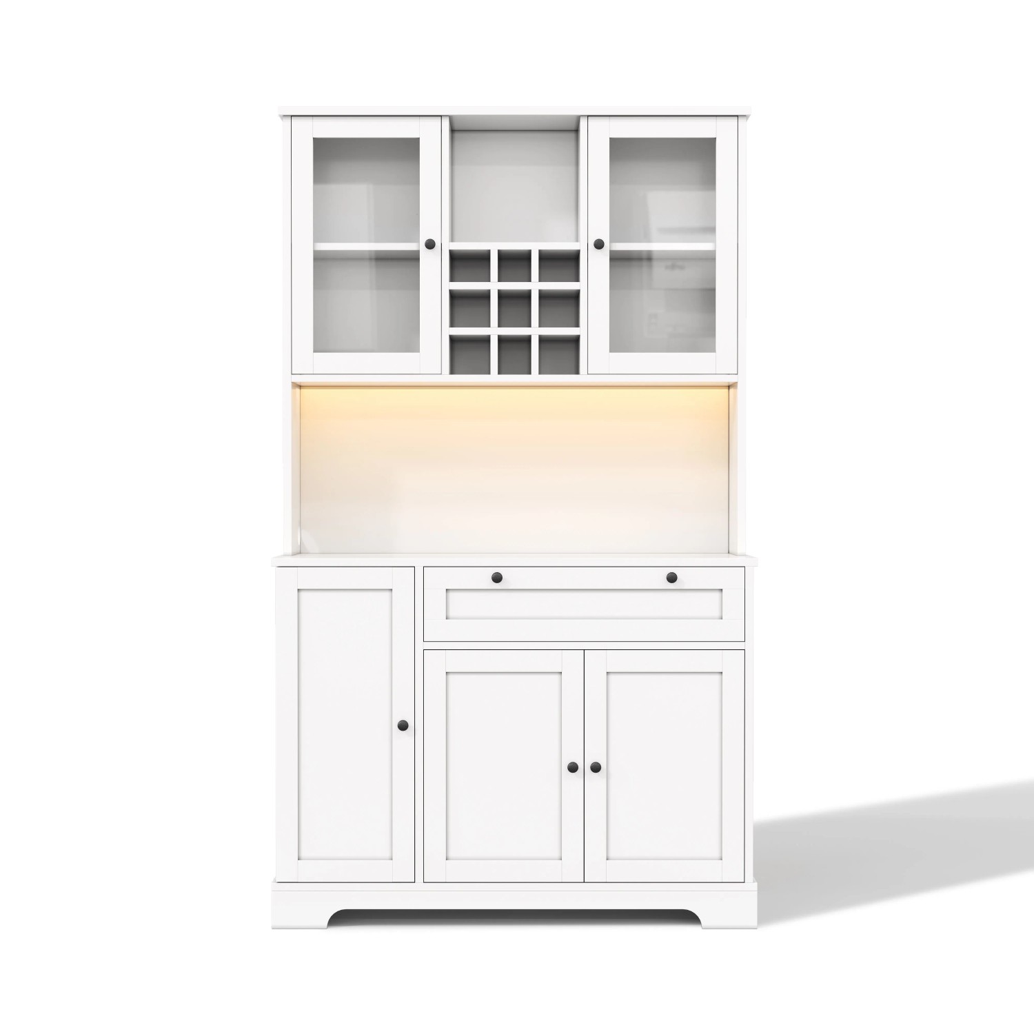 okwish Hochschrank mit LED Beleuchtung Gewürzregal Einlegeböden Steckdose 180x105x40cm Weiß