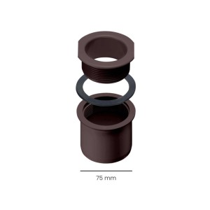 Inefa Ablaufstutzen Kastenrinne PVC DN 75, dunkelbraun, zerlegt mit Gewinde und Dichtung. Zum Schrauben für Regenwasserablauf.