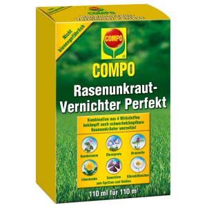 Compo Rasenunkraut-Vernichter Perfekt, 110ml Flasche zur Unkrautbekämpfung im Rasen.