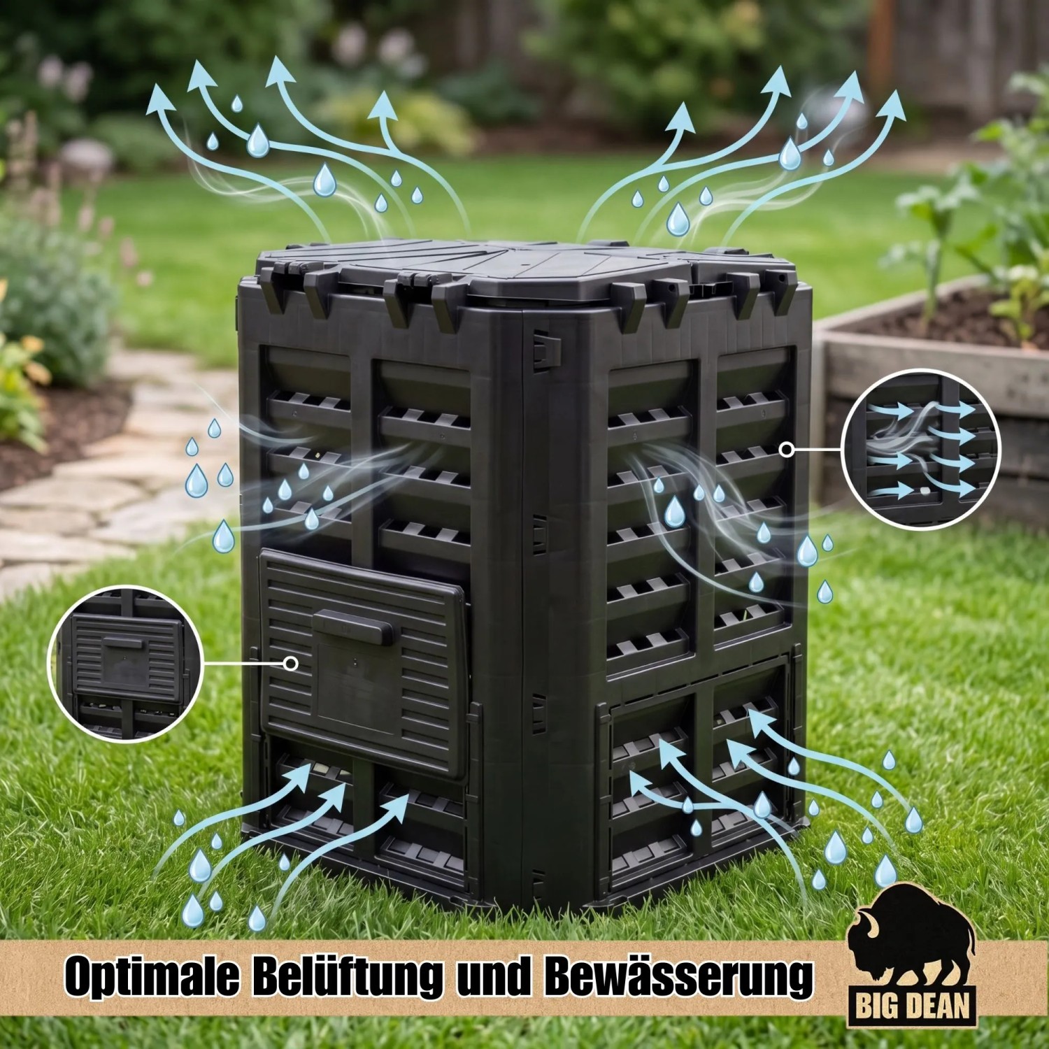 BigDean Komposter 360 Liter Gartenkomposter Thermokomposter Schnellkomposter Mit Entnahmeklappe_4
