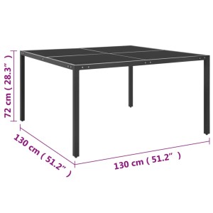 Quadratischer Gartentisch, anthrazit, 130x130 cm, Stahlgestell mit Glasplatte.