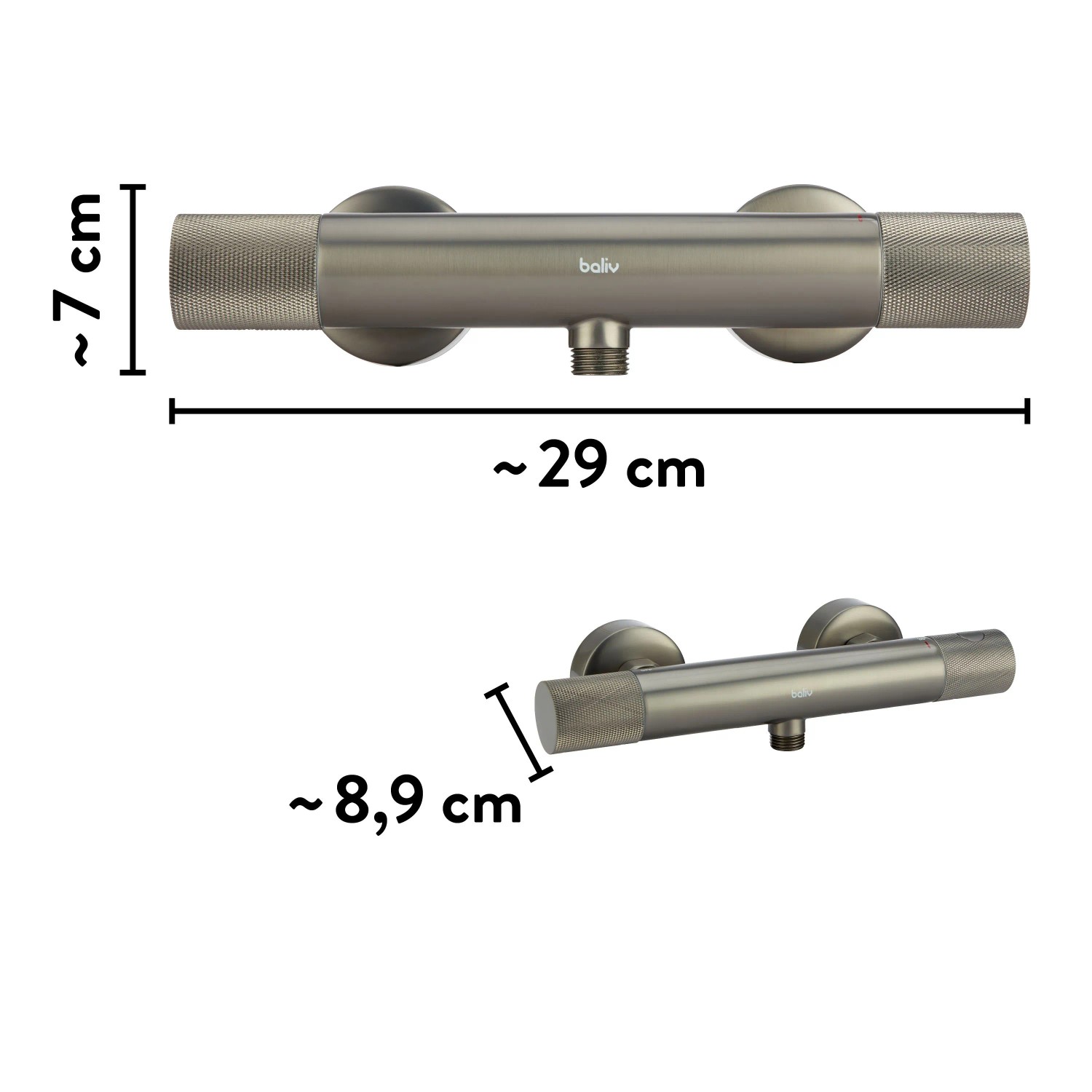 baliv Thermostat-Duscharmatur DU-2062 Gunmetal mit Cool-Feel-Funktion. Maße: 7x29x8.9 cm.