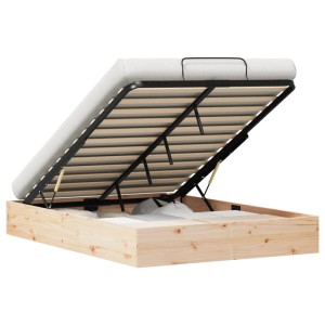 vidaXL Ottoman Bettgestell 120x200cm Natur mit Stauraum, Lattenrost hochgeklappt.