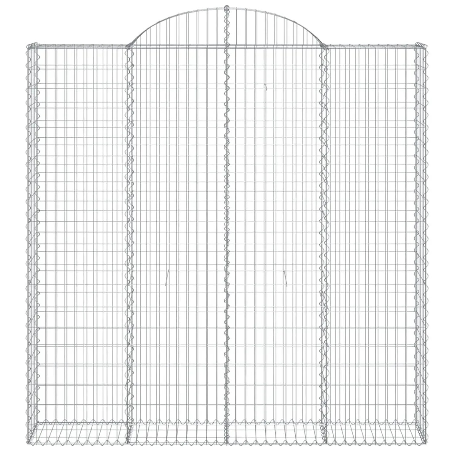 Zwei Gabionen mit Hochbogen, 200x30x200/220cm, aus verzinktem Eisen. Ideal als Hochbeet-Umrandung.