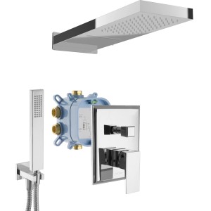 PaulGurkes Duschsystem mit eckiger Regendusche, Handbrause und Unterputz-Mischbatterie.