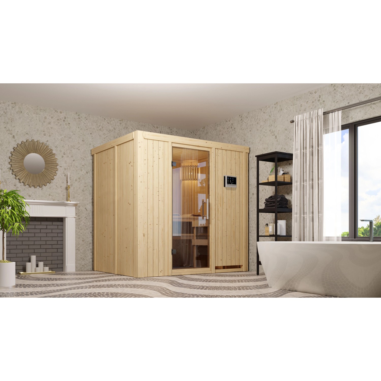 Karibu Sauna Finja mit Ofen externe Stg.Easy Natur günstig online kaufen