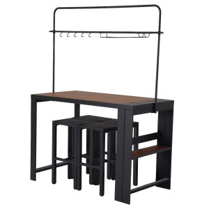 Leco Bar-Sitzgruppe Elsa, anthrazitfarbene Gartentheke mit 4 Hockern, Ablageflächen und Gläserhalter.