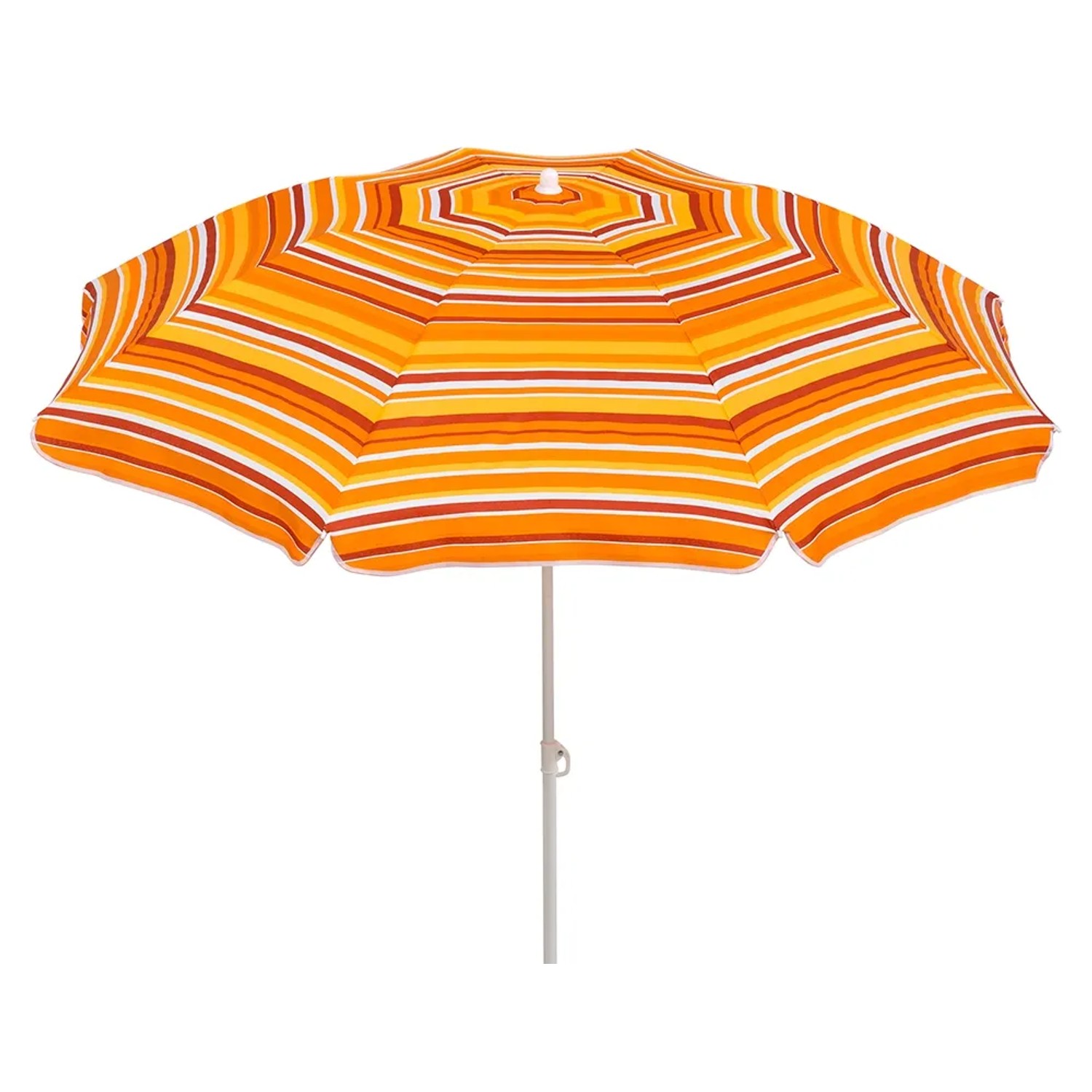 Schneider Balkonschirm Ø 180 cm, gestreift in Orange- und Brauntönen.