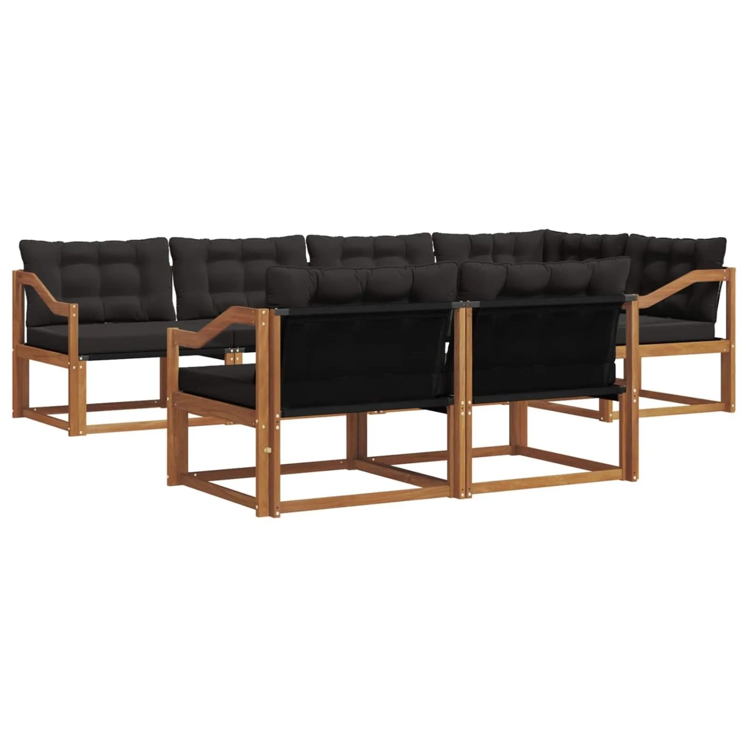 vidaXL Outdoor-Sofagarnitur mit Kissen 7-Tlg Natur und Schwarz 3369563