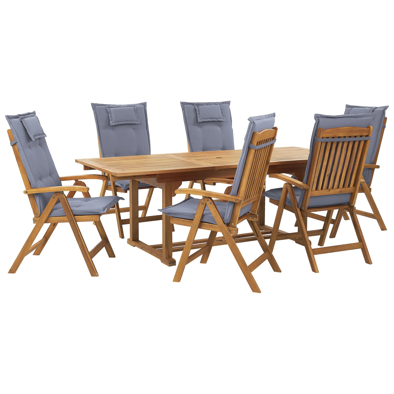 Beliani Gartentisch Set JAVA Heller Holzfarbton Blau 90x220x105 günstig online kaufen