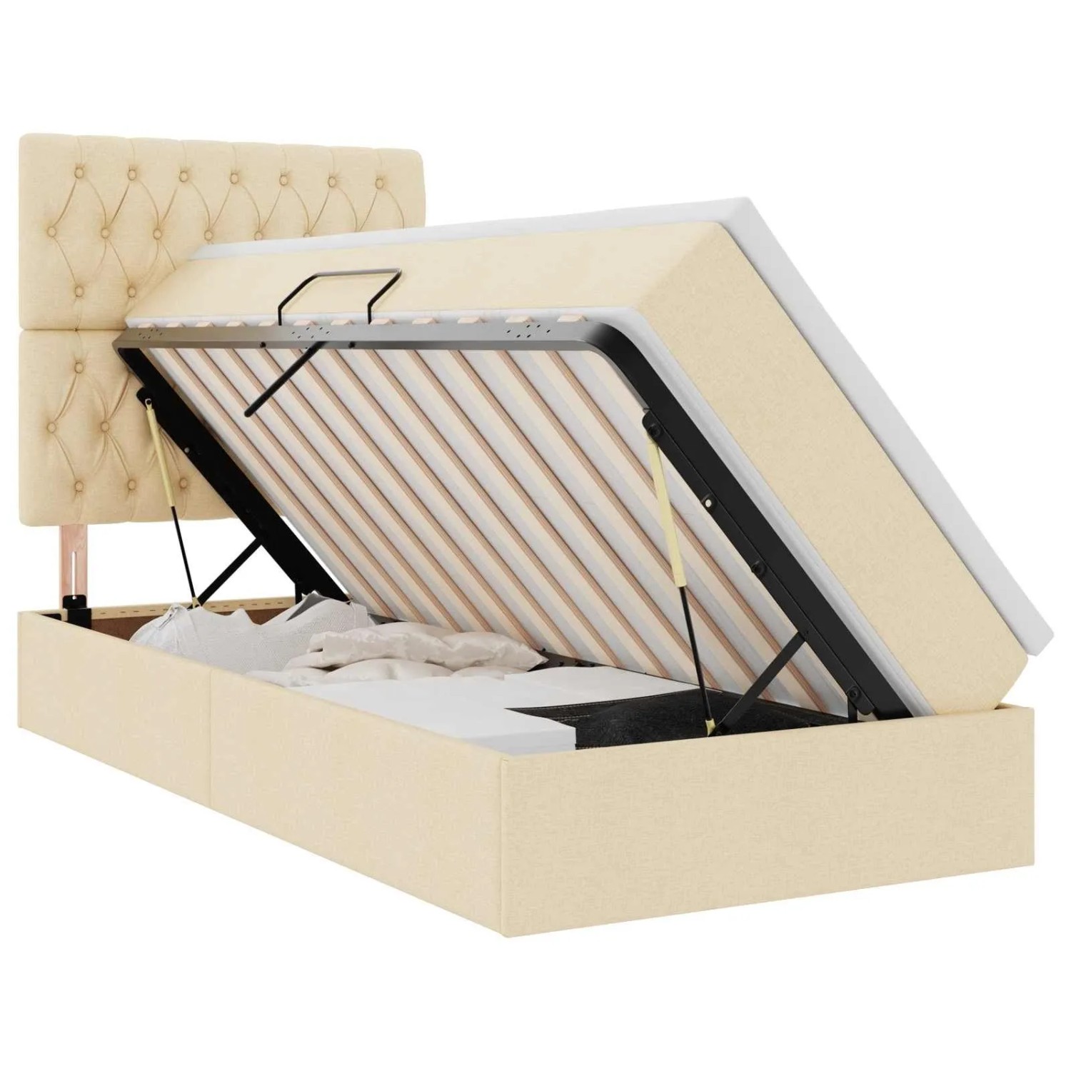 vidaXL Aufbewahrungsbett mit Matratze Creme 90 x 190 cm Polyester 3371815