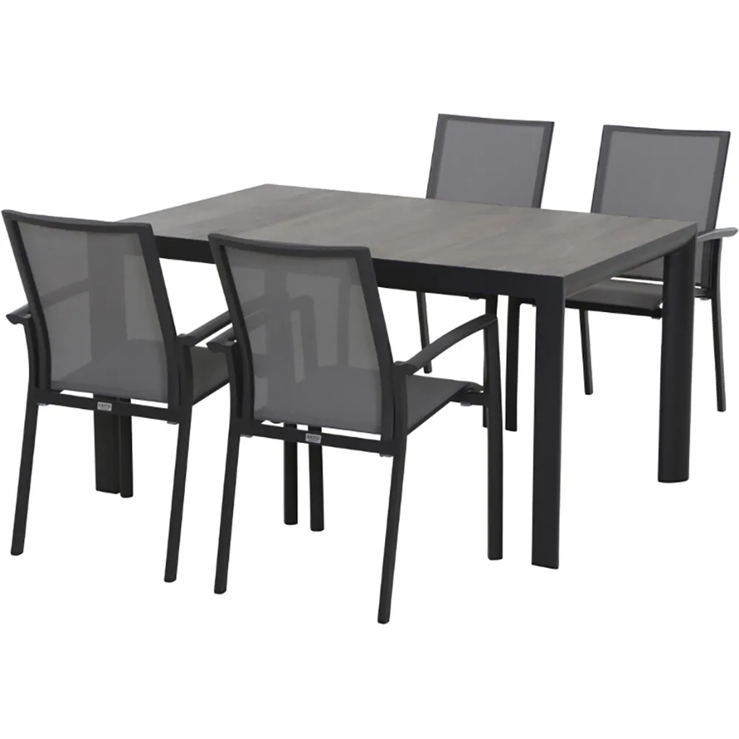 Siena Garden Dining-Set Velia, 5-teilig: 4 Sessel, 1 Tisch, anthrazit/grau, für Garten und Terrasse.