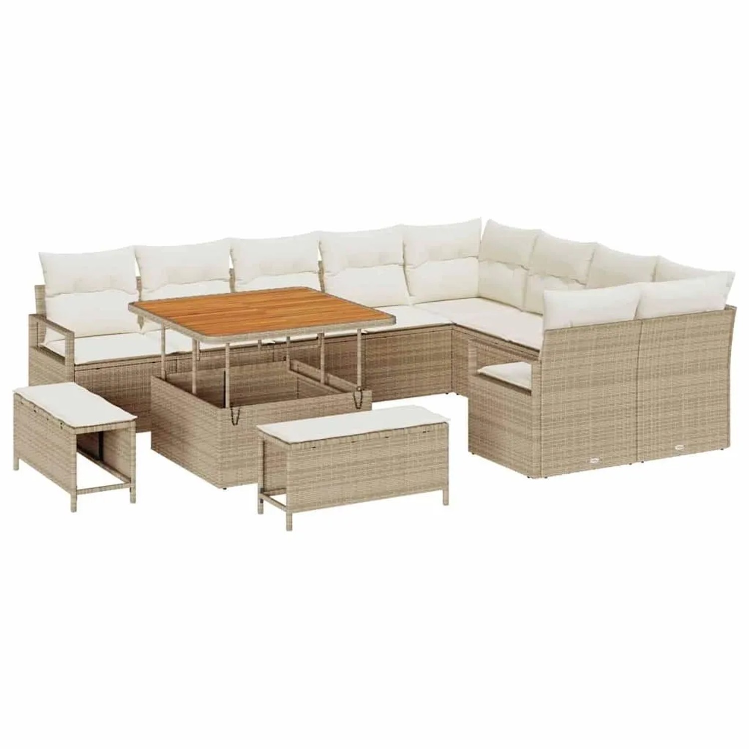 vidaXL Garten-Sofa-Set mit Kissen mit Speicher 12-Tlg Beige und Creme 3364506