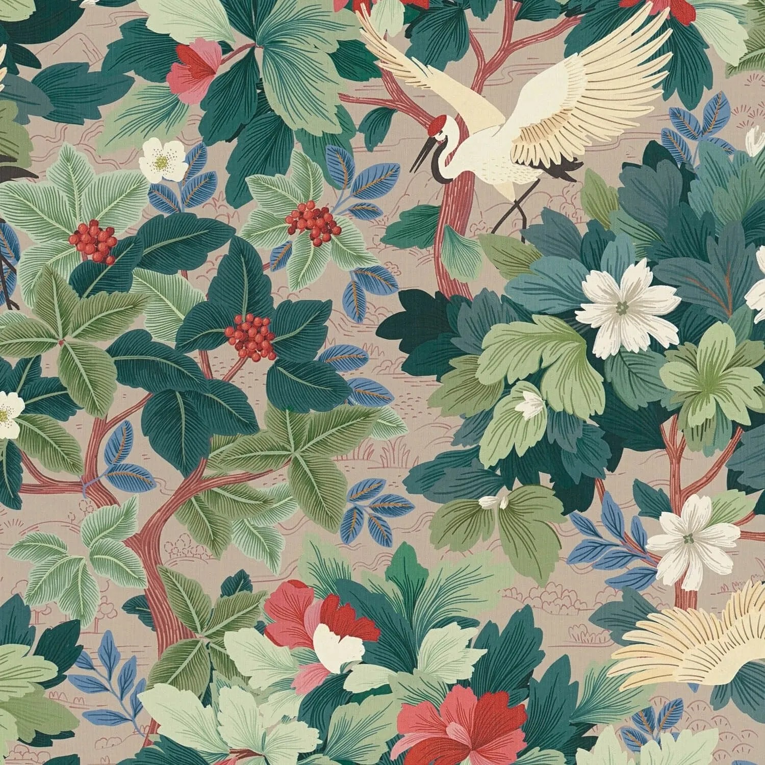 PROFHOME 791861-GU Vogel Tapete Blumen Matt Beige Blau-Grün Rot Weiß 0,53 m x 10,05 m 5,33 m2