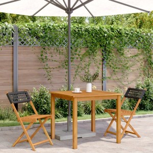 Bistrostühle (2 Stk.) aus Akazienholz und Poly Rattan, schwarz, für Garten oder Terrasse.