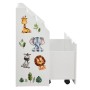 Weißes Juskys Kinder Bücherregal mit 3 Fächern, Spielzeugkiste und Tierstickern.