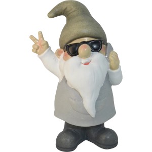 Gartenzwerg mit Sonnenbrille, Handy und Peace-Zeichen, 29 cm hoch, lustige Gartendekoration.