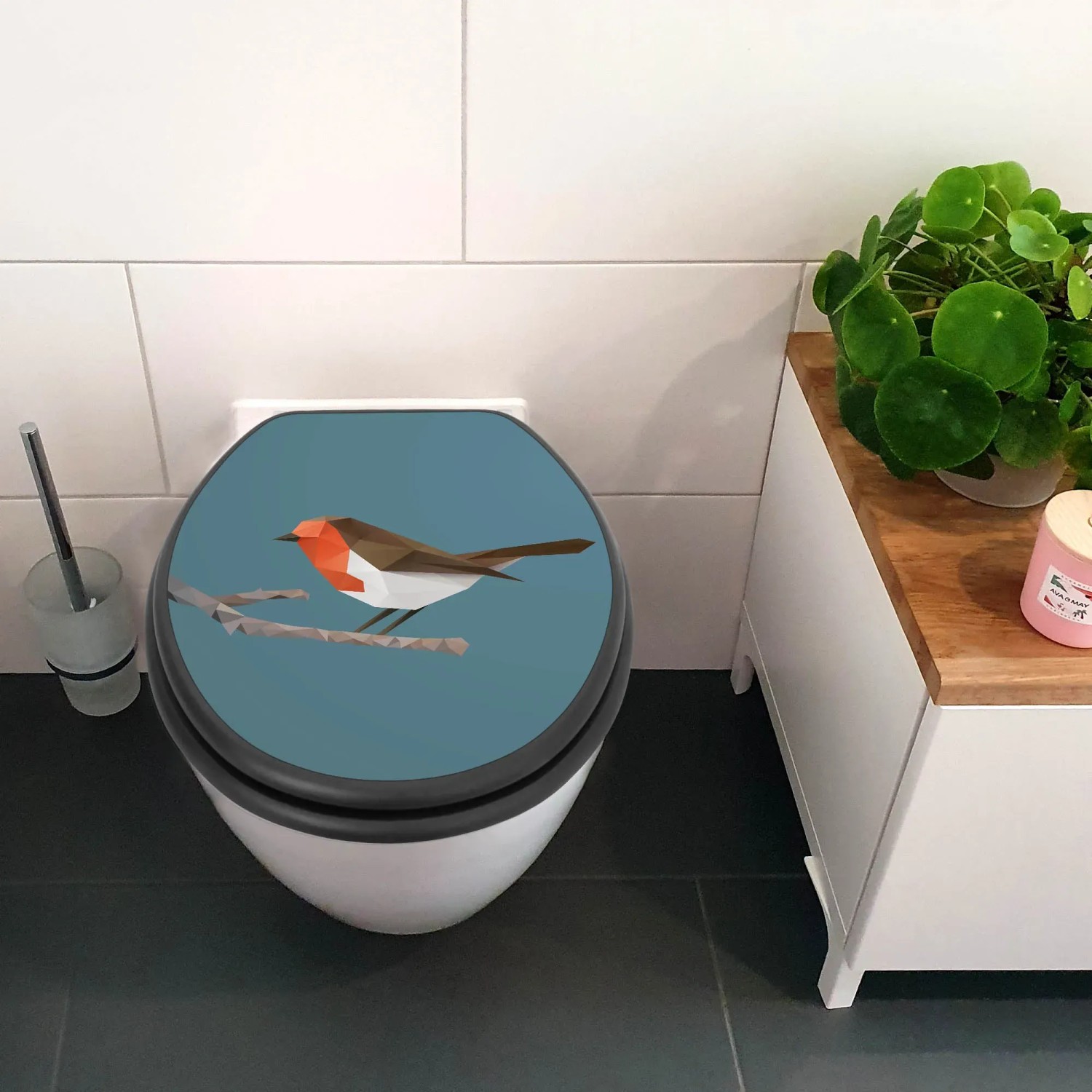 Anthrazit WC-Sitz mit Absenkautomatik und Vogel-Motiv von Banjado.