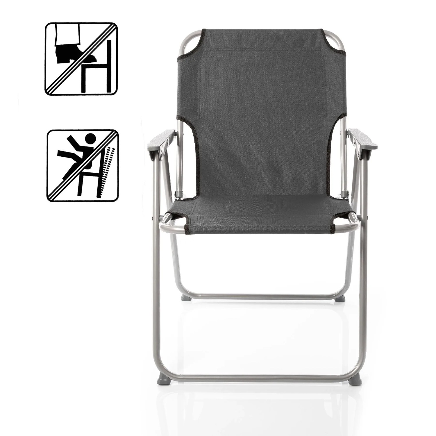 Robuster anthrazitgrauer Klappstuhl mit Metallgestell und Oxford Gewebe. Ideal für Camping, Garten und Freizeit, faltbar.