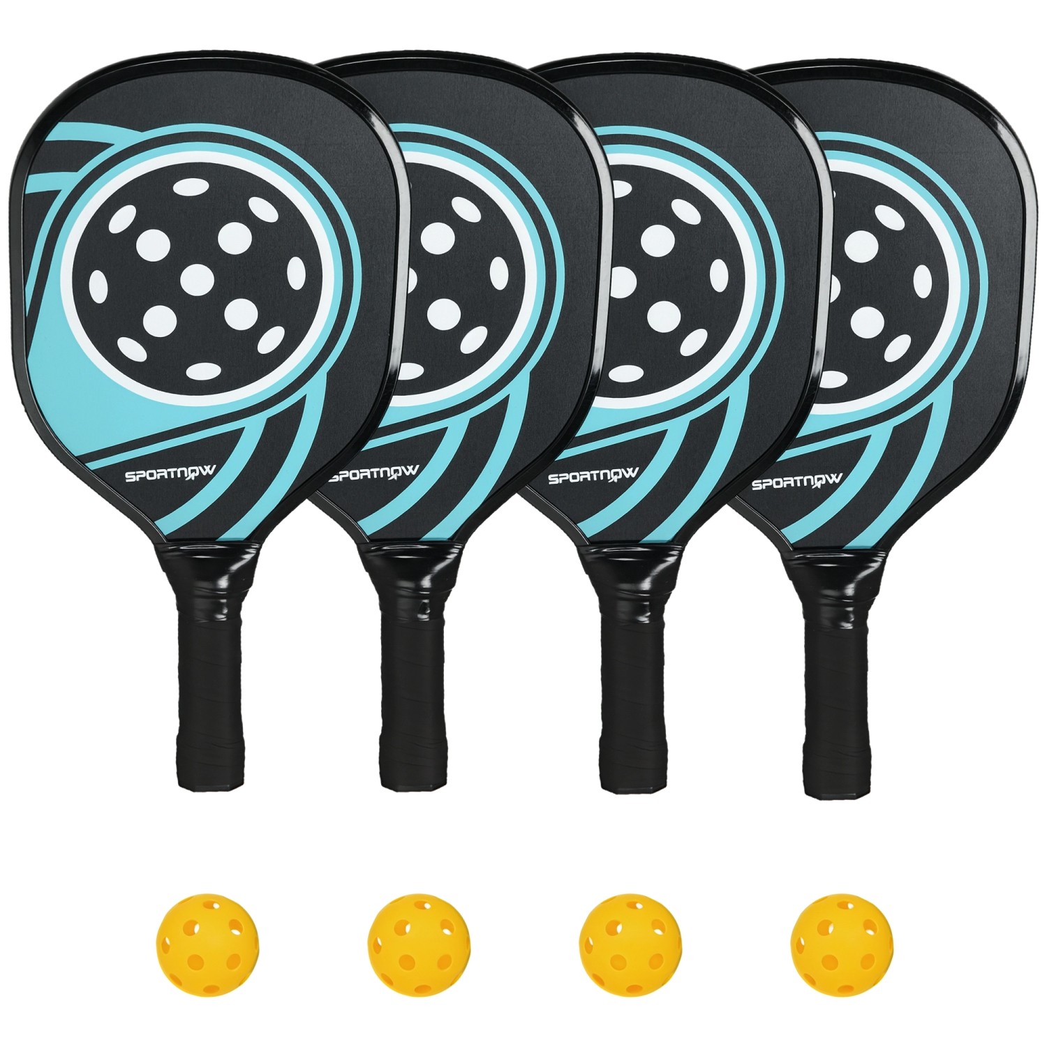 SPORTNOW Pickleball-Schläger-Set Pappelholz Schwarz Blau 40L x 20B x 3H cm