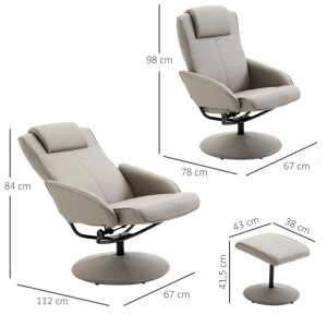 Grauer Relaxsessel HOMCOM mit 360° Drehfunktion und passender Fußstütze. Ergonomischer Loungesessel für Komfort.