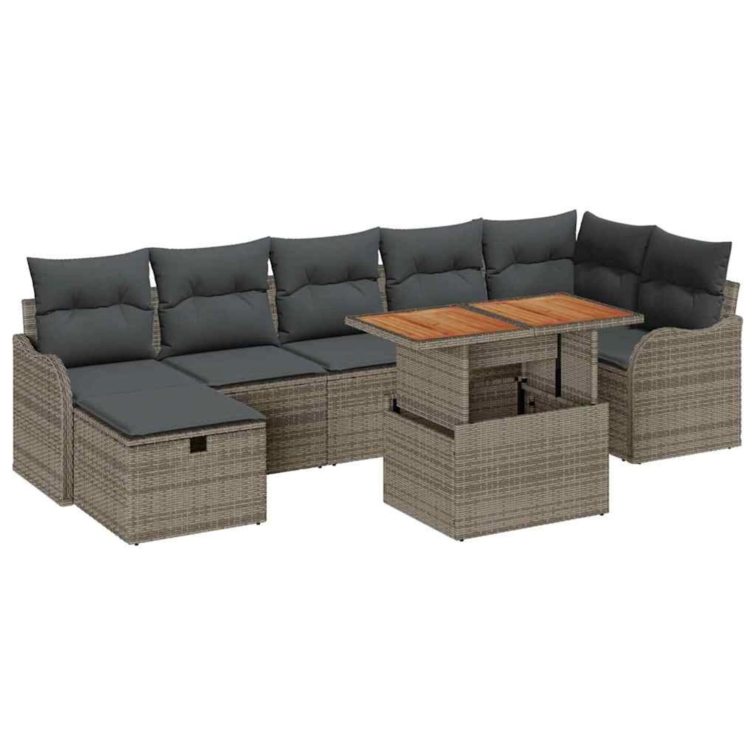 vidaXL Garten-Sofa-Set mit Kissen mit Speicher 8-Tlg Grau Poly Rattan 33599 günstig online kaufen
