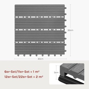 WOLTU WPC Terrassenfliesen Holzoptik Klicksystem 22 Stück/2 m² Hellgrau