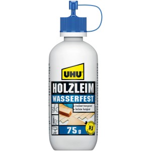 Uhu Holzleim wasserfest D3, 75g Flasche. Weißleim für Holz, trocknet transparent.
