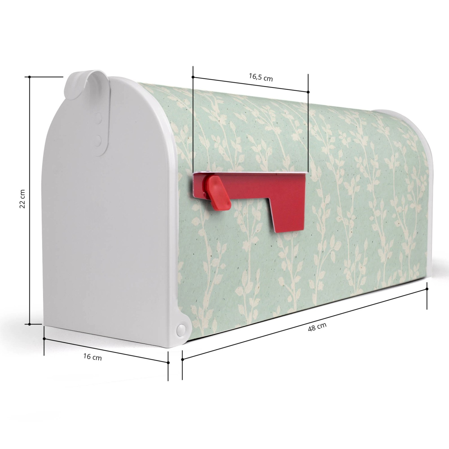 Weißer US Briefkasten mit Ranken Motiv, Stahl pulverbeschichtet, 48x22x16cm.