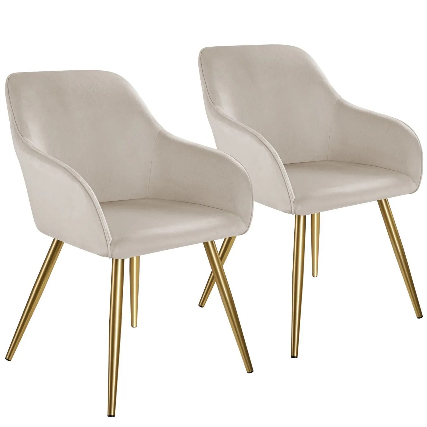 Tectake Esszimmerstuhl Marilyn Gepolstert  In Samtoptik Durchgehende Lehne 2Er Set 62 x 58 x 82 cm Taupe Gold