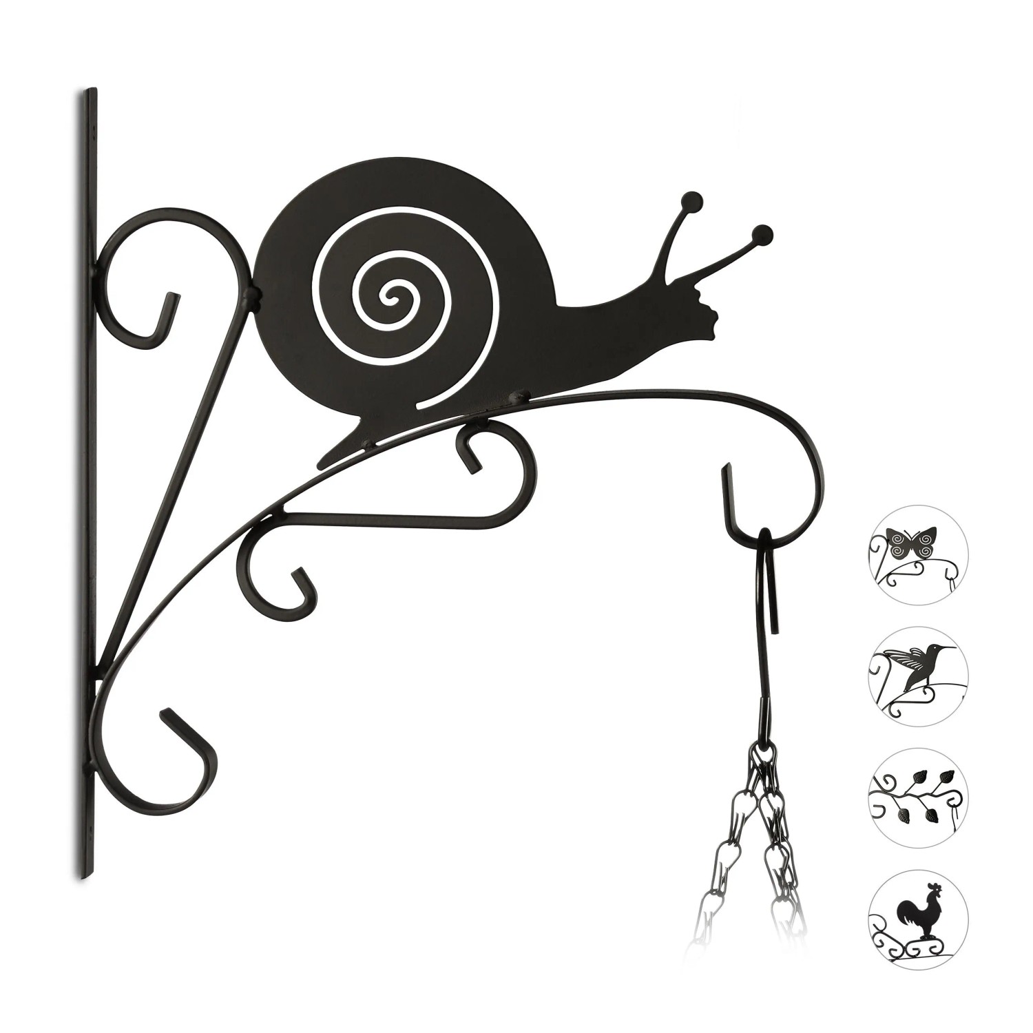 Relaxdays Blumenhaken Eisen Schwarz Schnecke 30 cm x 28 cm x 2 cm 0,5 kg