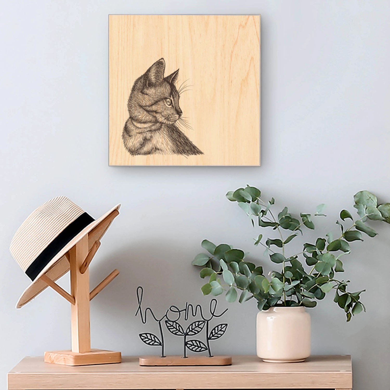 Banjado Schlüsselbox mit Katzen-Motiv. Weißer Schlüsselkasten aus Holz, 30x30cm, mit 50 Haken.