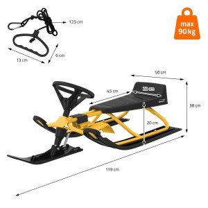 Gelber Lenkschlitten von ECD Germany für Kinder ab 5 Jahren, mit schwarzem Sitz und Lenkrad.