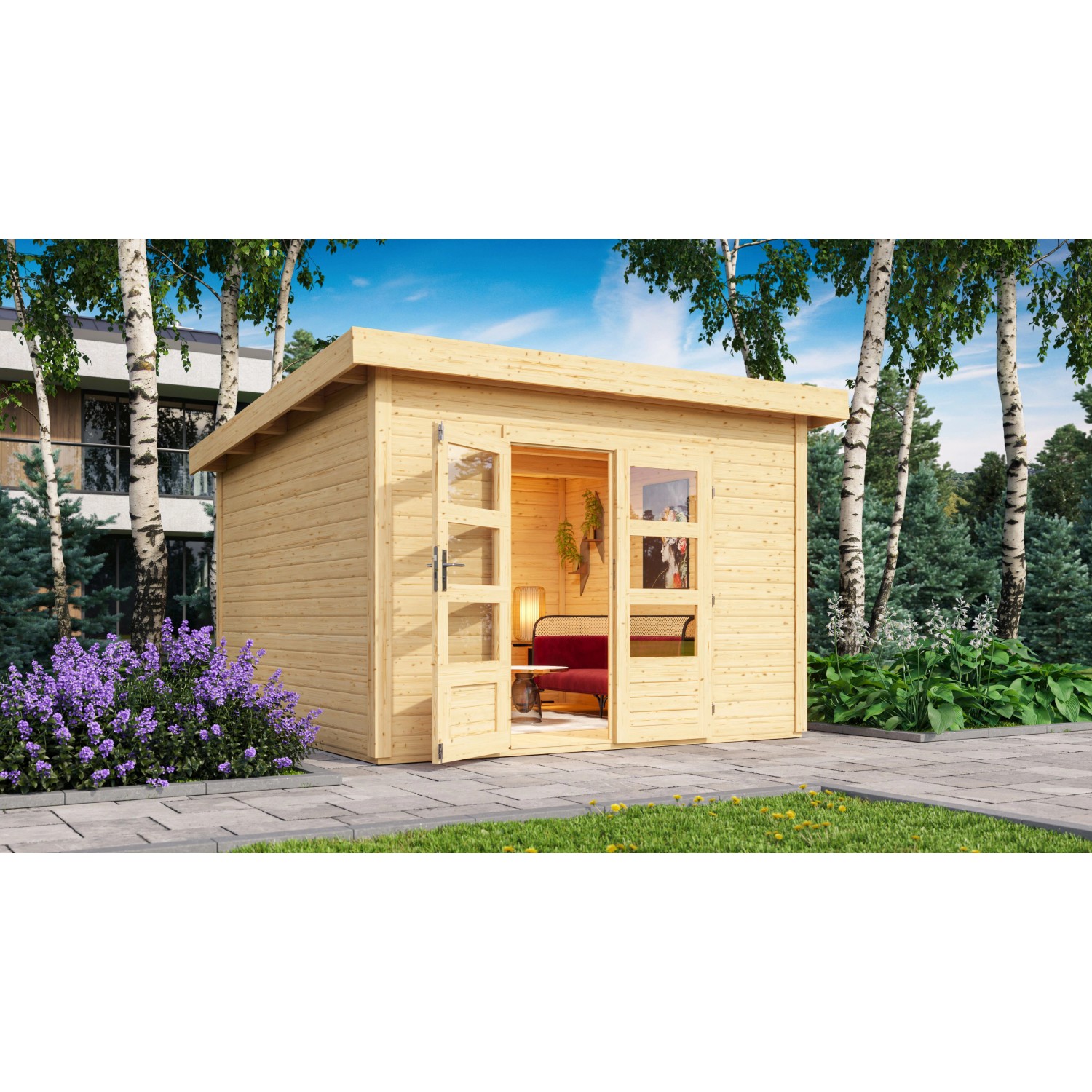 Karibu Holz-Gartenhaus Karlskoga 3 Natur Pultdach Unbehandelt 305 cm x 305 günstig online kaufen