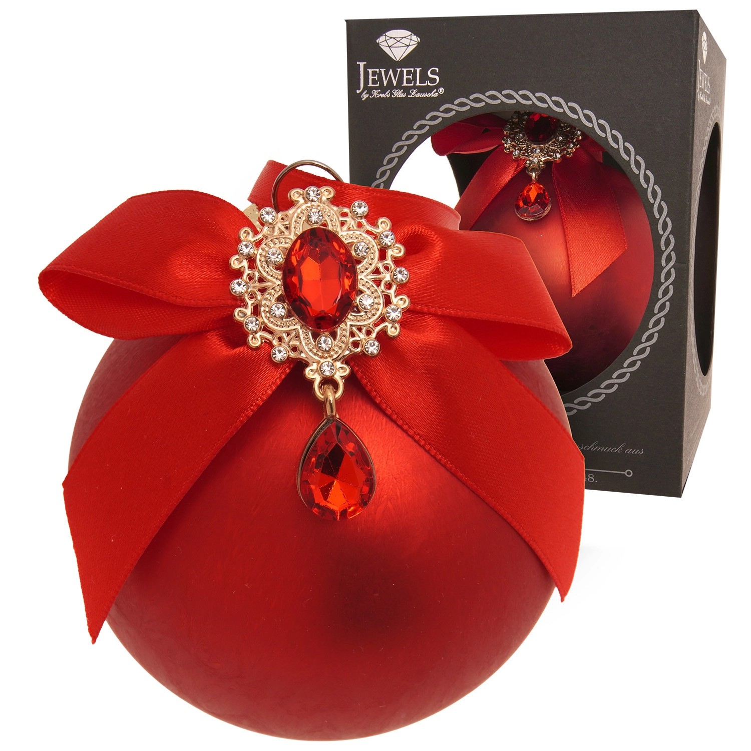 Krebs Glas Lauscha Weihnachtskugel Strassstein Schleife Eisdesign Rot 8cm