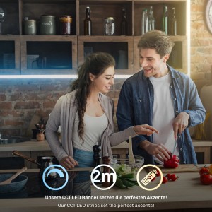 Briloner LED-Band Starter-Set in Küche mit Paar. CCT-Lichtsteuerung, 2 m Länge.