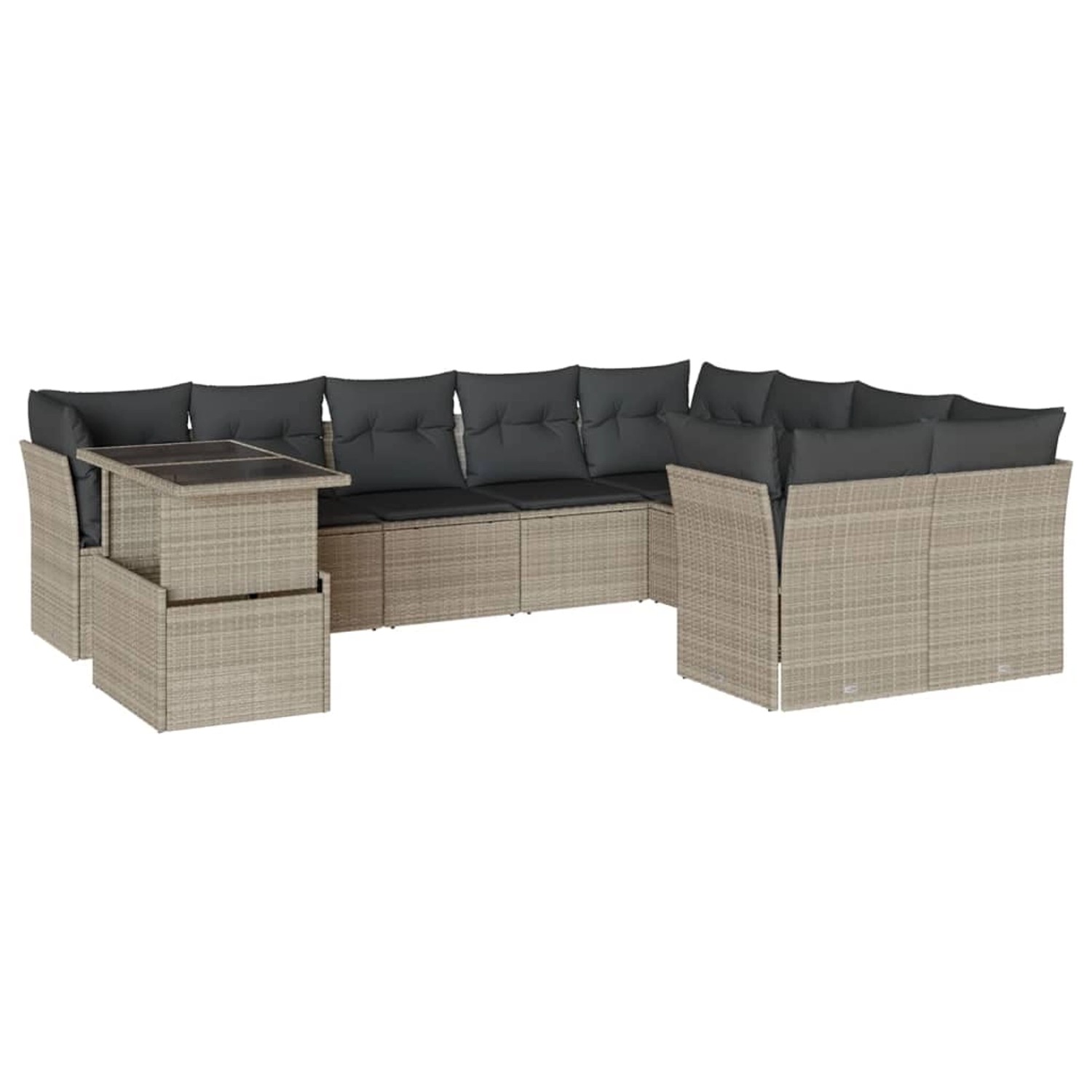 vidaXL 10-Tlg Garten-Sofagarnitur mit Kissen Hellgrau Poly Rattan 3266852 günstig online kaufen