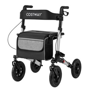 Costway Rollator mit Luftbereifung Faltbar 7-Fach Höhenverstellbar Silber