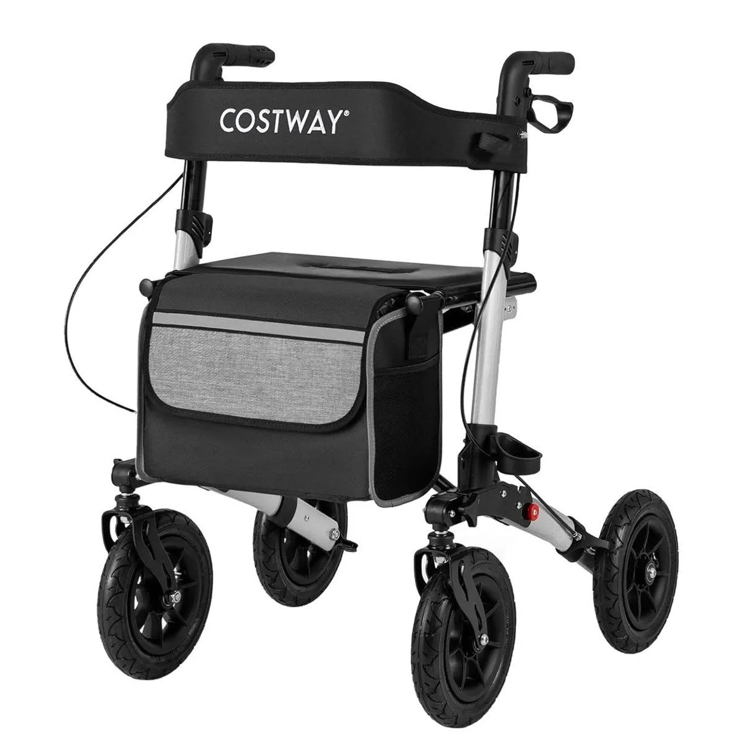 Costway Rollator mit Luftbereifung Faltbar 7-Fach Höhenverstellbar Silber