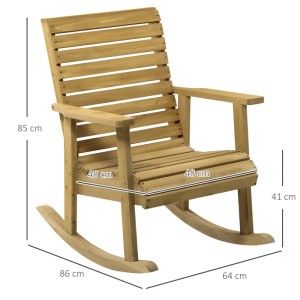 Outsunny Schaukelstuhl aus Tannenholz, braune Gartenstuhl mit Armlehnen und Lattenstruktur.