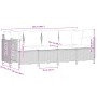Braune 5-tlg. vidaXL Garten-Sofagarnitur aus Poly Rattan mit cremeweißen Kissen und Maßangaben.
